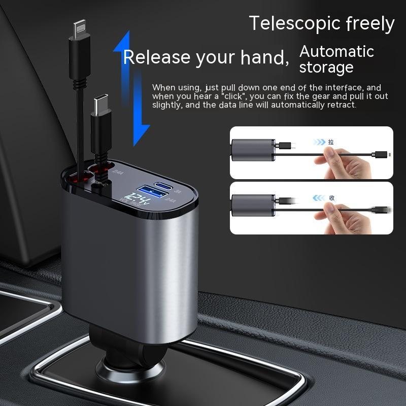 Trend Ritual™ 100W Retractable Super Fast Car Charger - 4-in-1 Rapid Charging Hub