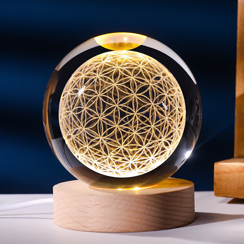 Trend Ritual™ 3D Galaxy Crystal Ball - Luminous Solar System Night Light with Wooden Base