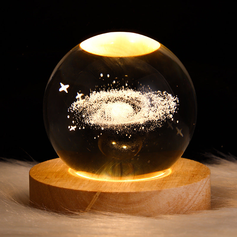 Trend Ritual™ 3D Galaxy Crystal Ball - Luminous Solar System Night Light with Wooden Base