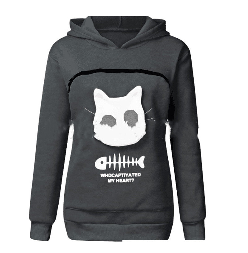 Cozy Cat Mom Hoodie with Pet Carrier Pocket
