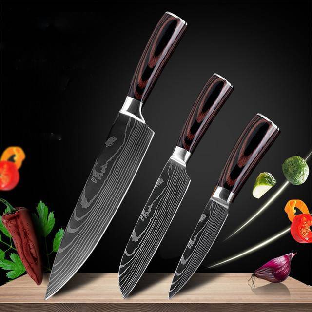 KuroHagane™ Damascus-Style Kitchen Knife Set | Professional 7Cr17 Stainless Steel