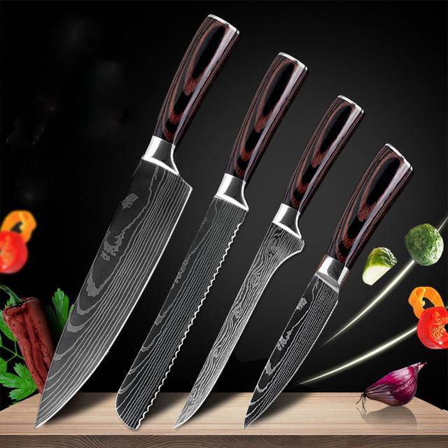 KuroHagane™ Damascus-Style Kitchen Knife Set | Professional 7Cr17 Stainless Steel