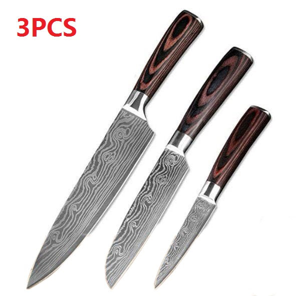 KuroHagane™ Damascus-Style Kitchen Knife Set | Professional 7Cr17 Stainless Steel