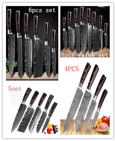 KuroHagane™ Damascus-Style Kitchen Knife Set | Professional 7Cr17 Stainless Steel