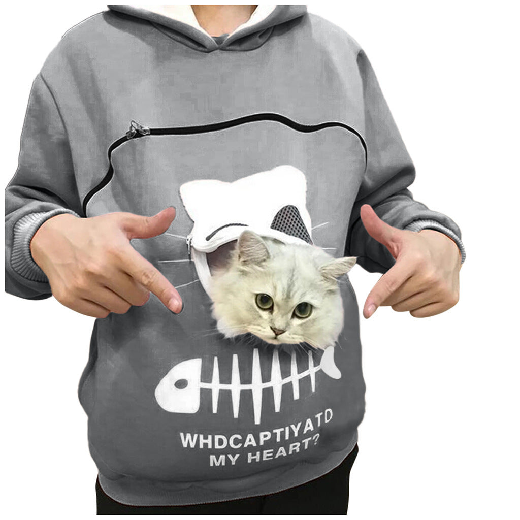 Cozy Cat Mom Hoodie with Pet Carrier Pocket