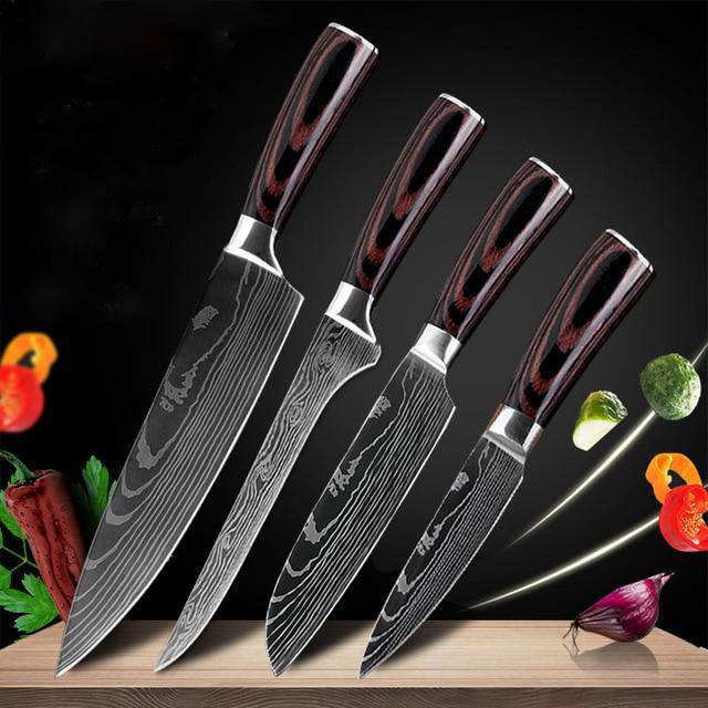 KuroHagane™ Damascus-Style Kitchen Knife Set | Professional 7Cr17 Stainless Steel
