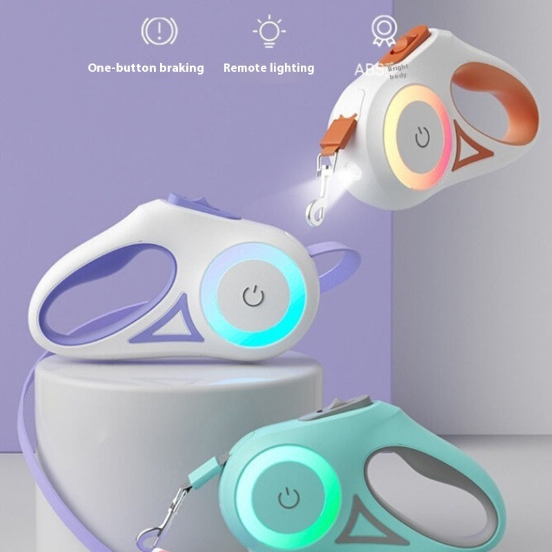 GlowGuide™ LED Retractable Dog Leash – 360° Tangle-Free with Integrated Spotlight
