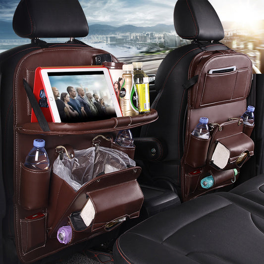 Trend Ritual™ Luxury PU Leather Car Organizer - Seat Back Storage with Folding Tray