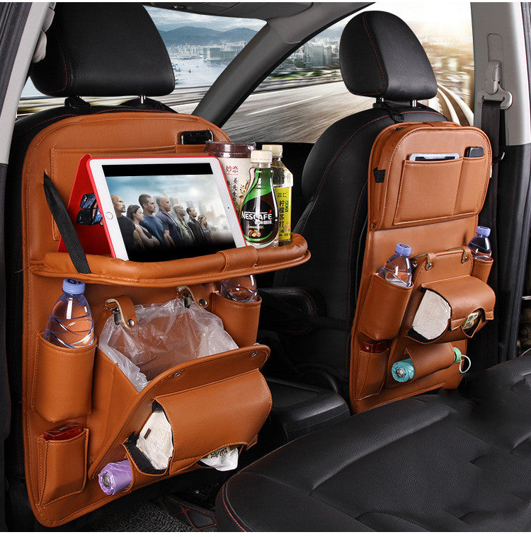 Trend Ritual™ Luxury PU Leather Car Organizer - Seat Back Storage with Folding Tray