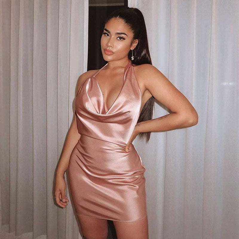 Seraphina Satin Ruched Slip Dress – Adjustable Drawstring Mini to Midi Gown