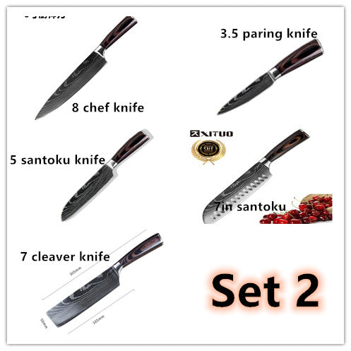 KuroHagane™ Damascus-Style Kitchen Knife Set | Professional 7Cr17 Stainless Steel
