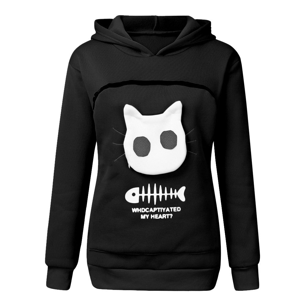 Cozy Cat Mom Hoodie with Pet Carrier Pocket