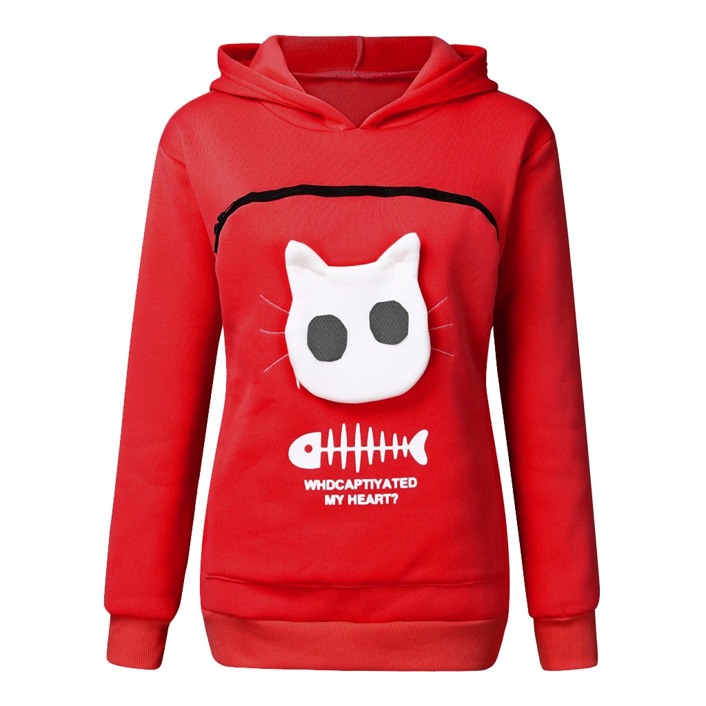 Cozy Cat Mom Hoodie with Pet Carrier Pocket