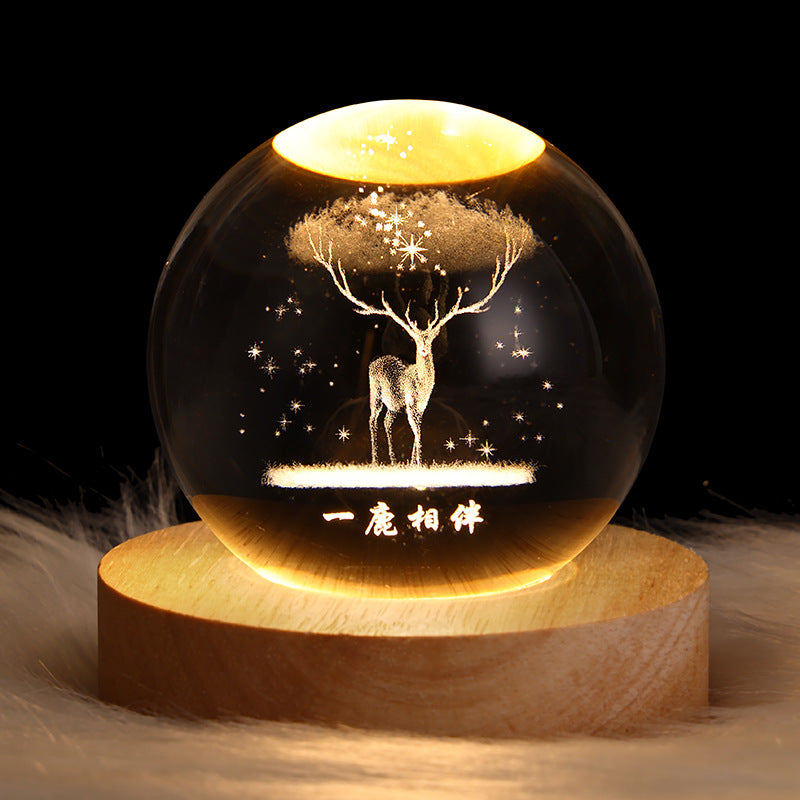 Trend Ritual™ 3D Galaxy Crystal Ball - Luminous Solar System Night Light with Wooden Base