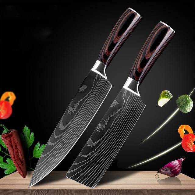 KuroHagane™ Damascus-Style Kitchen Knife Set | Professional 7Cr17 Stainless Steel