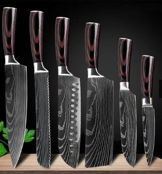 KuroHagane™ Damascus-Style Kitchen Knife Set | Professional 7Cr17 Stainless Steel