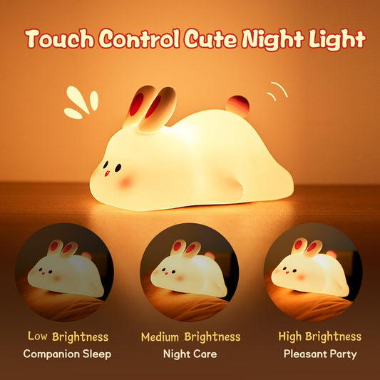 BunnyGlow™ Silicone Touch Sensor Night Light – Portable & Rechargeable Kids' Bedside Lamp