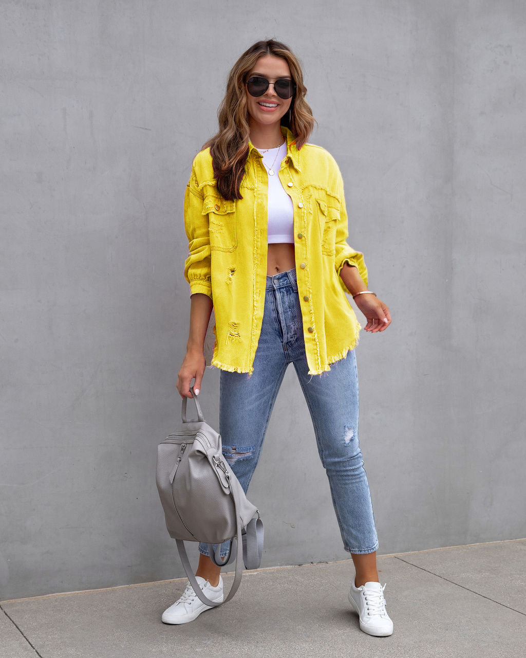 Nova Distressed Shacket – Oversized Ripped Denim-Style Shirt Jacket