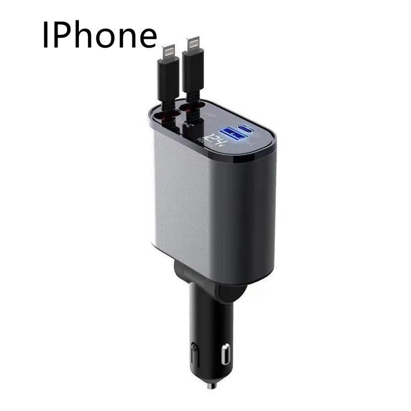 Trend Ritual™ 100W Retractable Super Fast Car Charger - 4-in-1 Rapid Charging Hub
