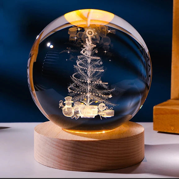 Trend Ritual™ 3D Galaxy Crystal Ball - Luminous Solar System Night Light with Wooden Base