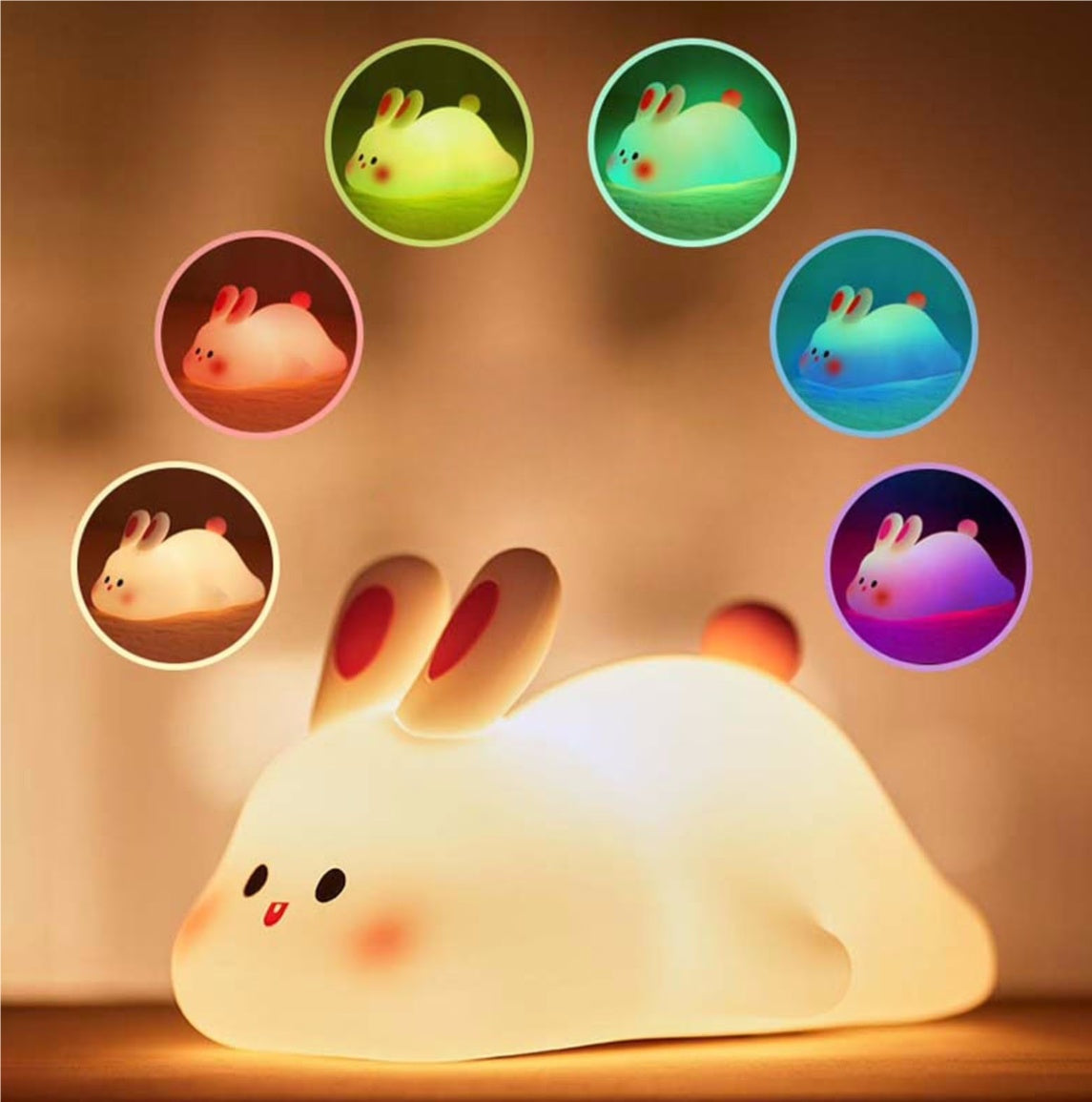 BunnyGlow™ Silicone Touch Sensor Night Light – Portable & Rechargeable Kids' Bedside Lamp