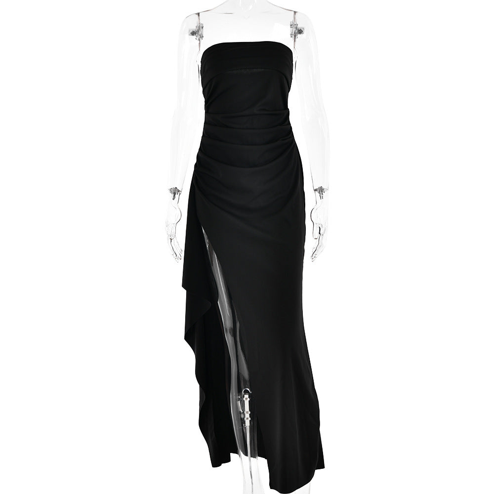 Elena Pleated Maxi Dress – Strapless High-Slit Evening & Bridesmaid Gown