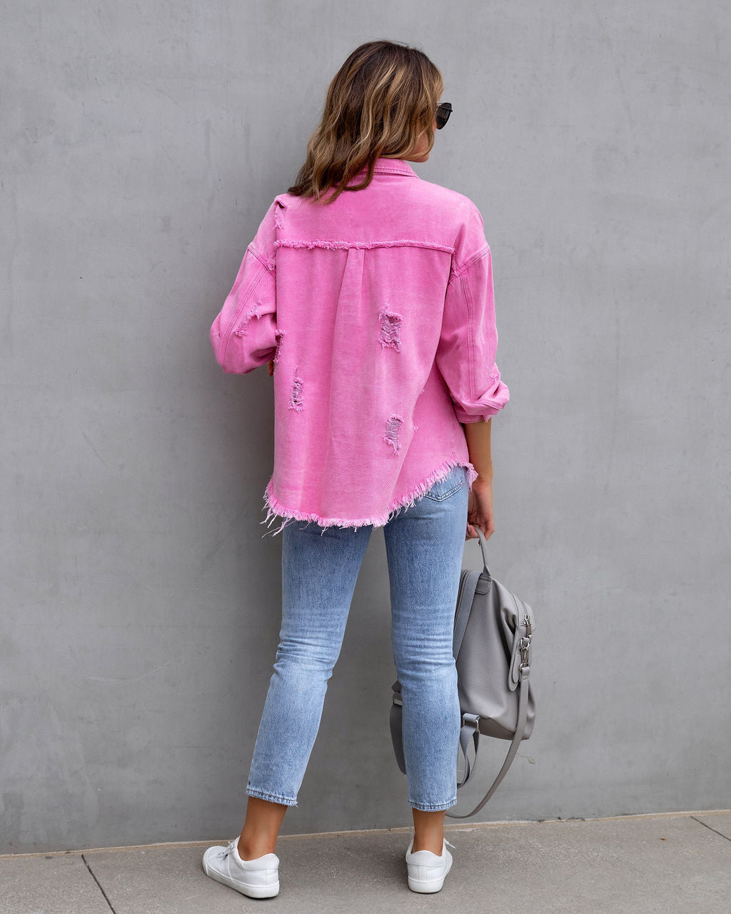 Nova Distressed Shacket – Oversized Ripped Denim-Style Shirt Jacket