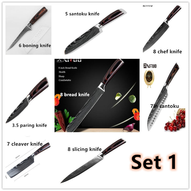 KuroHagane™ Damascus-Style Kitchen Knife Set | Professional 7Cr17 Stainless Steel