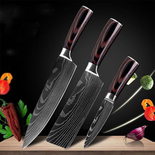 KuroHagane™ Damascus-Style Kitchen Knife Set | Professional 7Cr17 Stainless Steel