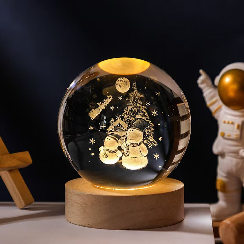 Trend Ritual™ 3D Galaxy Crystal Ball - Luminous Solar System Night Light with Wooden Base
