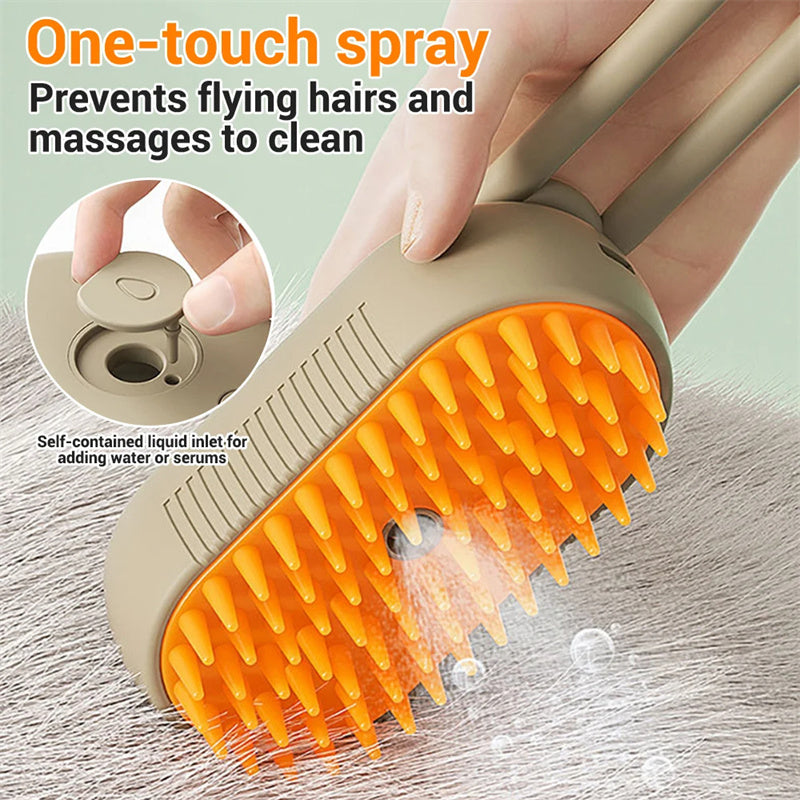Mist & Massage™ 3-in-1 Pet Steam Brush – Electric Anti-Static Grooming & Deshedding Tool