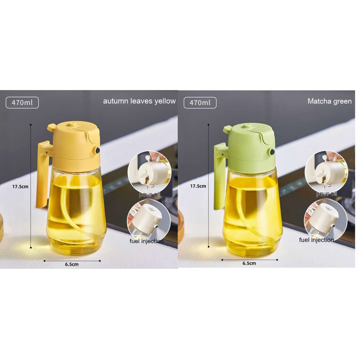 2-in-1 Glass Olive Oil Sprayer & Dispenser – 470ml Leak-Proof Kitchen Bottle