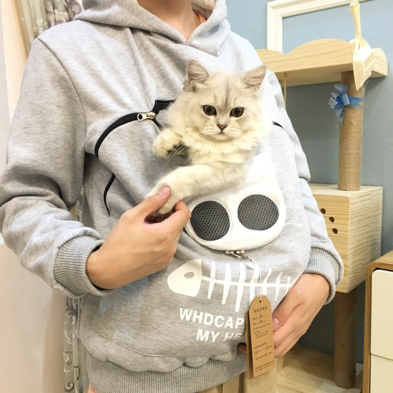 Cozy Cat Mom Hoodie with Pet Carrier Pocket