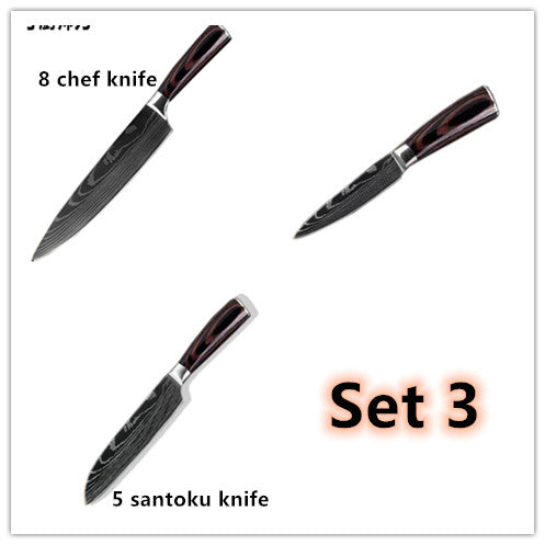 KuroHagane™ Damascus-Style Kitchen Knife Set | Professional 7Cr17 Stainless Steel