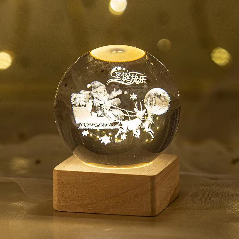 Trend Ritual™ 3D Galaxy Crystal Ball - Luminous Solar System Night Light with Wooden Base
