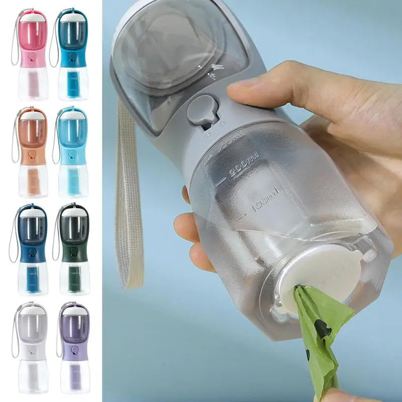 AdventurePup™ 3-in-1 Portable Travel Bottle – Water, Food & Waste Bag Dispenser