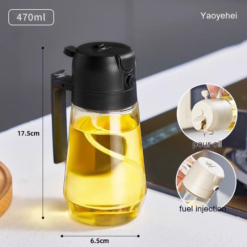 2-in-1 Glass Olive Oil Sprayer & Dispenser – 470ml Leak-Proof Kitchen Bottle