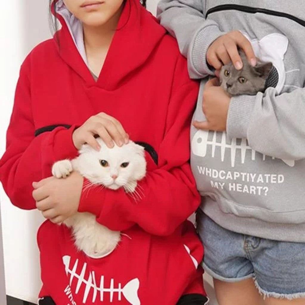 Cozy Cat Mom Hoodie with Pet Carrier Pocket