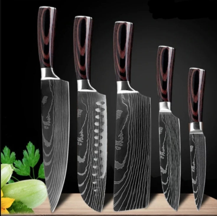 KuroHagane™ Damascus-Style Kitchen Knife Set | Professional 7Cr17 Stainless Steel