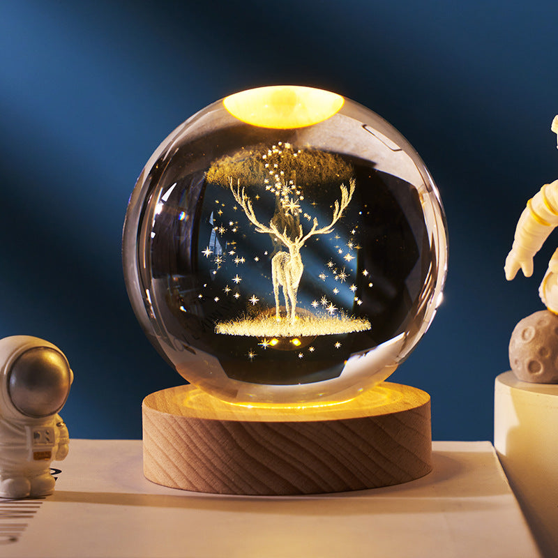 Trend Ritual™ 3D Galaxy Crystal Ball - Luminous Solar System Night Light with Wooden Base
