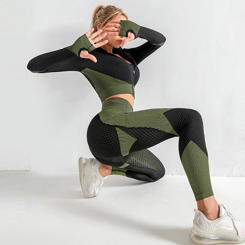 Ultra-Stretch Seamless Fitness Trio – Leggings, Sports Bra & Crop Top