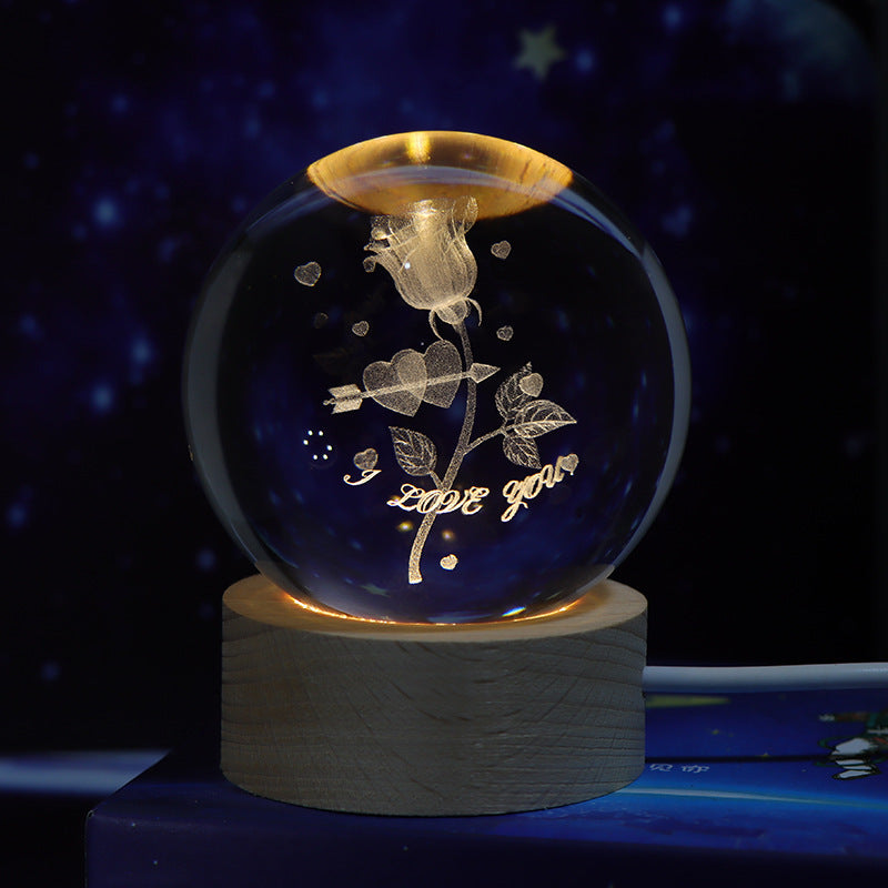 Trend Ritual™ 3D Galaxy Crystal Ball - Luminous Solar System Night Light with Wooden Base
