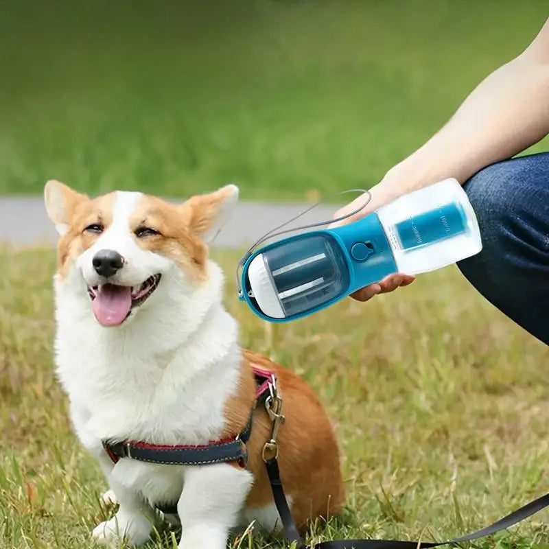 AdventurePup™ 3-in-1 Portable Travel Bottle – Water, Food & Waste Bag Dispenser