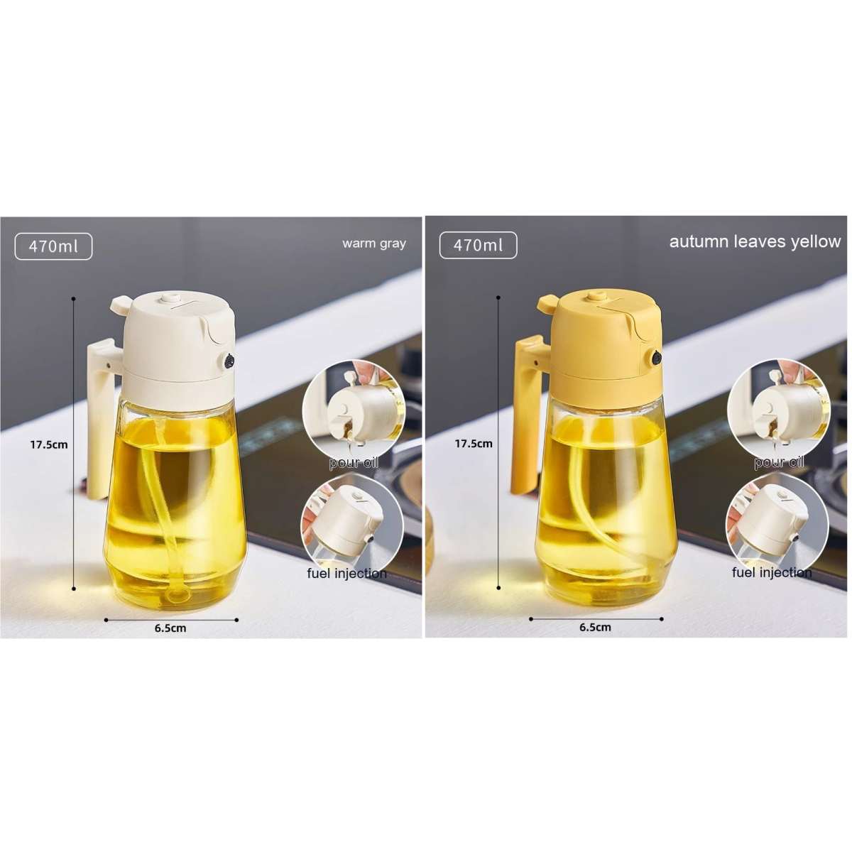 2-in-1 Glass Olive Oil Sprayer & Dispenser – 470ml Leak-Proof Kitchen Bottle