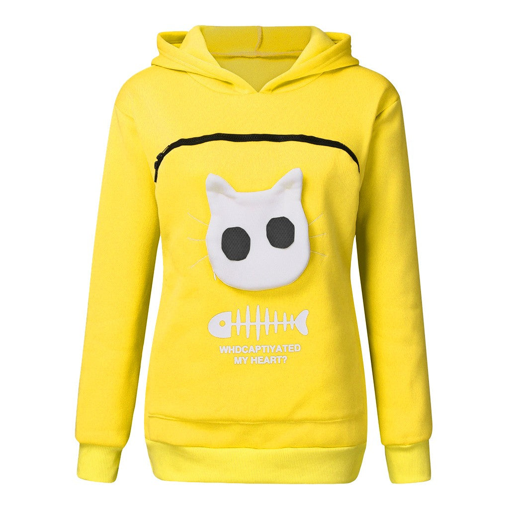 Cozy Cat Mom Hoodie with Pet Carrier Pocket