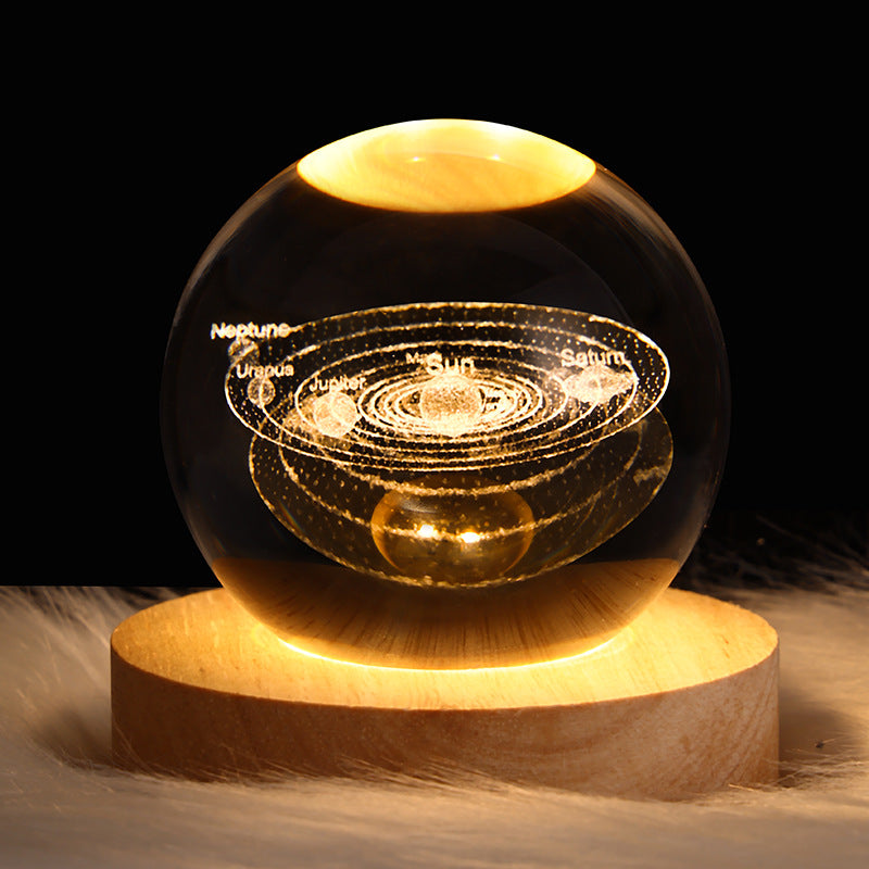Trend Ritual™ 3D Galaxy Crystal Ball - Luminous Solar System Night Light with Wooden Base