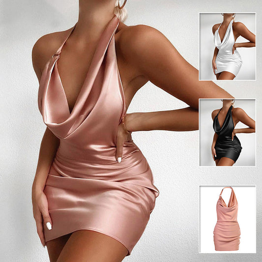 Seraphina Satin Ruched Slip Dress – Adjustable Drawstring Mini to Midi Gown