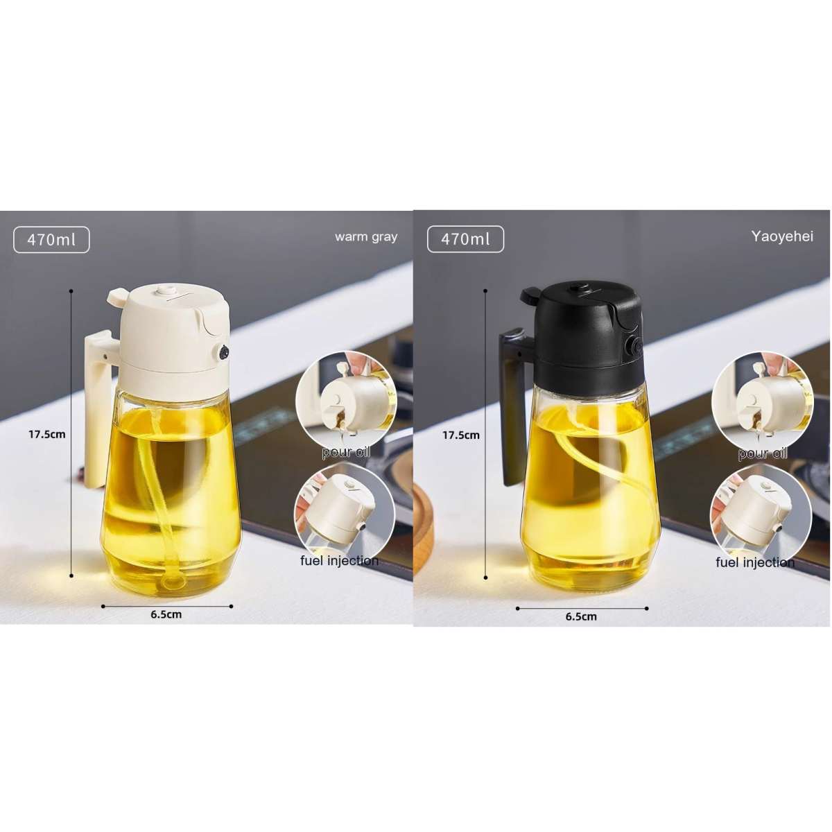 2-in-1 Glass Olive Oil Sprayer & Dispenser – 470ml Leak-Proof Kitchen Bottle