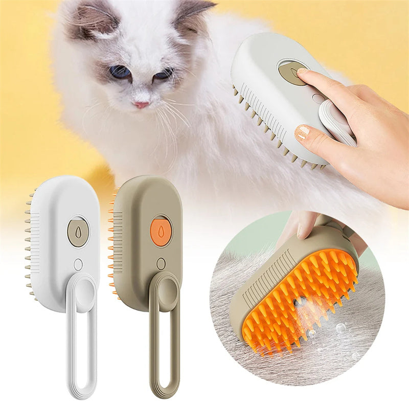 Mist & Massage™ 3-in-1 Pet Steam Brush – Electric Anti-Static Grooming & Deshedding Tool