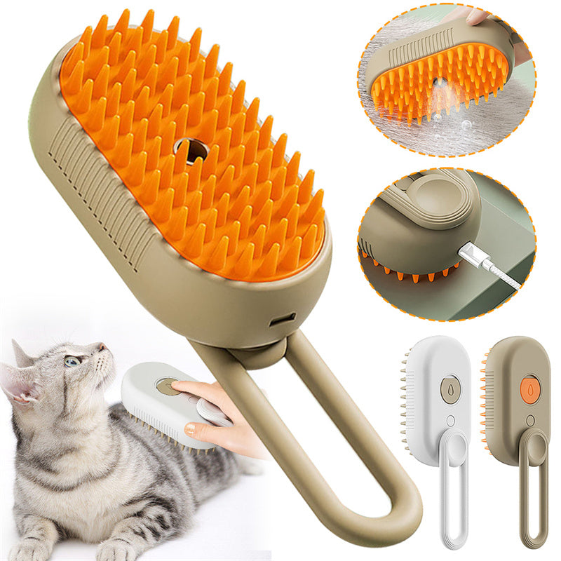 Mist & Massage™ 3-in-1 Pet Steam Brush – Electric Anti-Static Grooming & Deshedding Tool